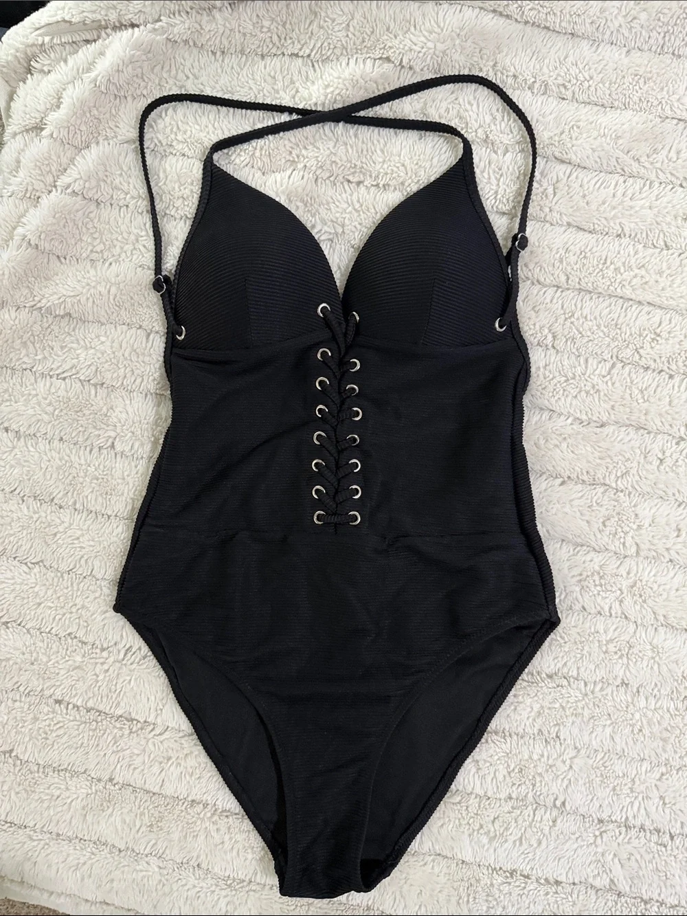 Black Lace-Up One-Piece Swimsuit